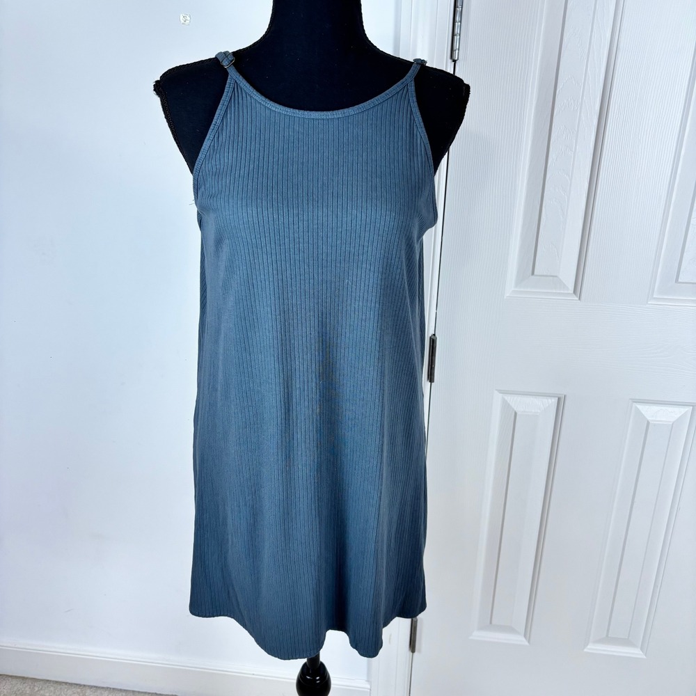 ONeill Womens Ribbed Knit Mini Dress Blue Grey Adjustable Strap‎ Size M Defect